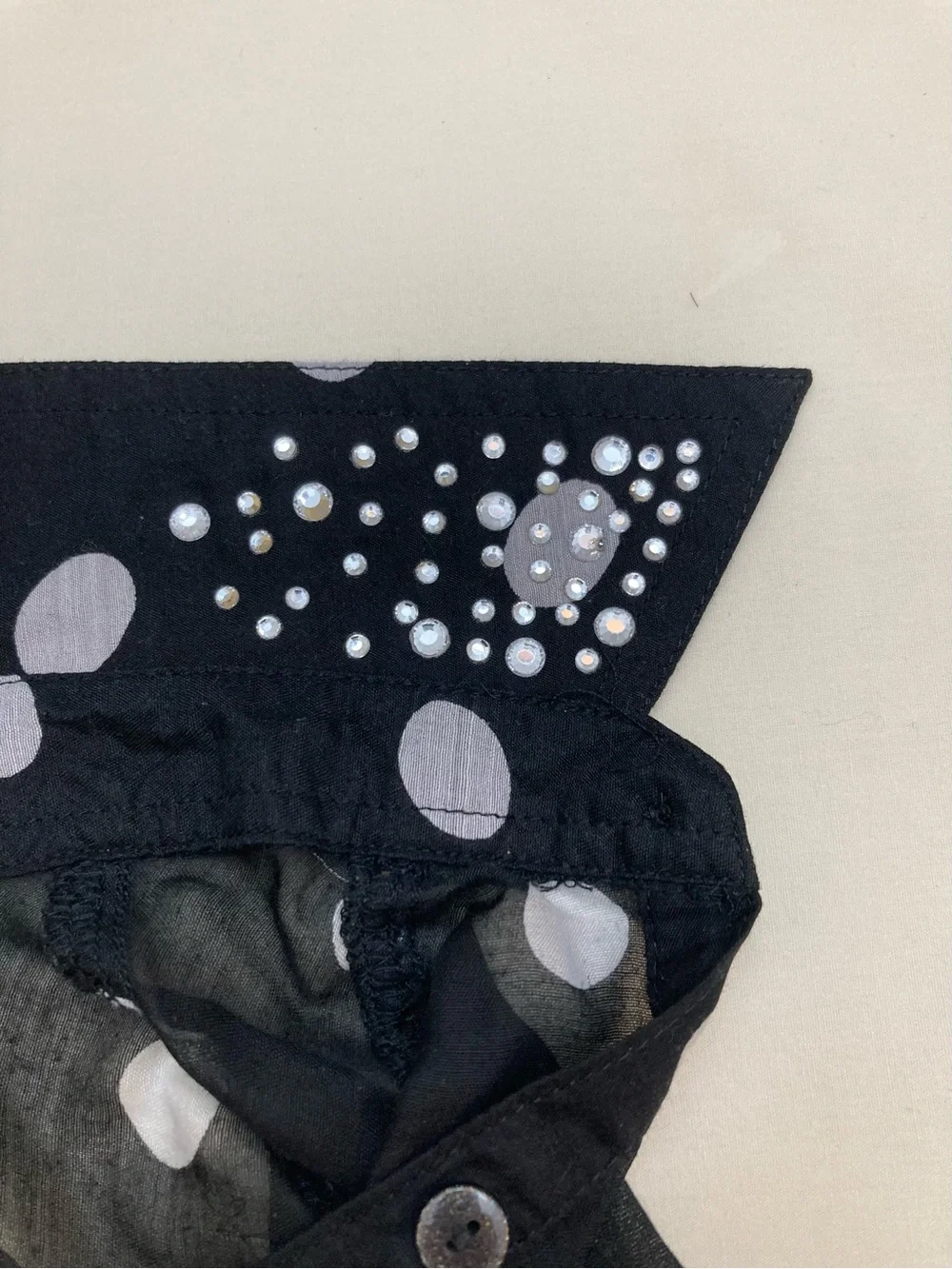 Justice Girls Black Polka Dot Button-Up Shirt with Embellished Collar Size 10